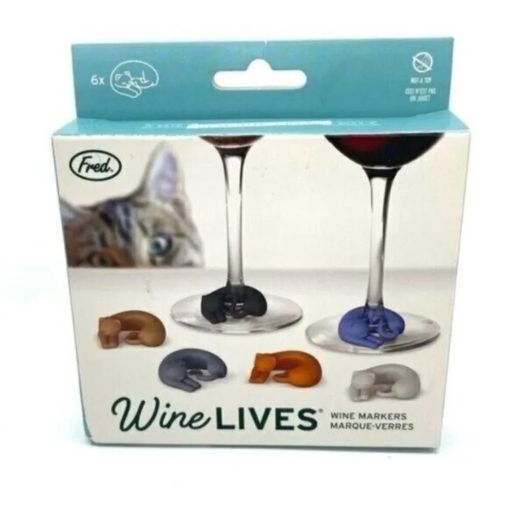 Wine Lives Kitty Drink Markers Set of 6 New